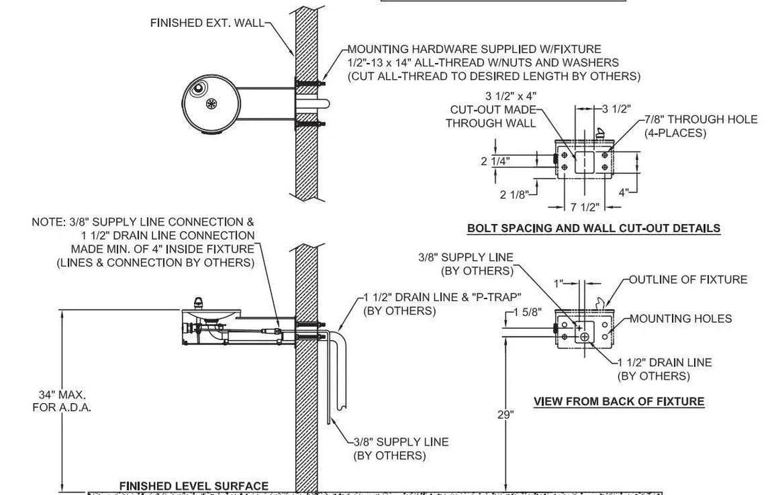 Willoughby WODF-1WM Stainless Steel  Wall-Mounted Outdoor Water Drinking Fountain - The Fountain Direct