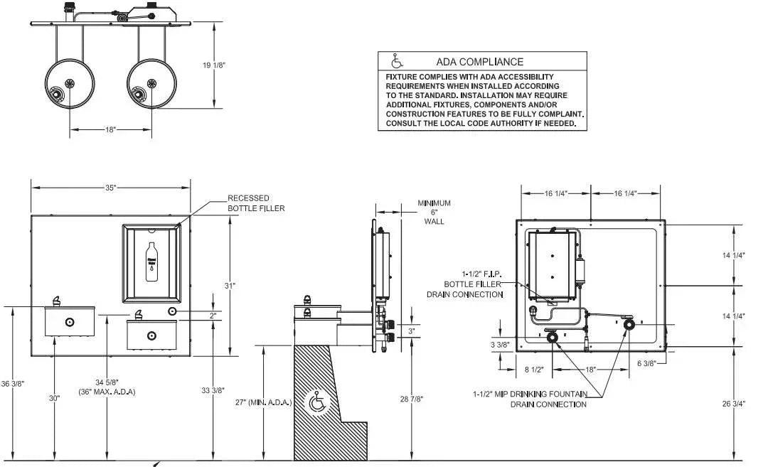 Willoughby CWBFD-3WM Wall-Mounted Outdoor Bottle Filler with Drinking Fountains For Parks - The Fountain Direct