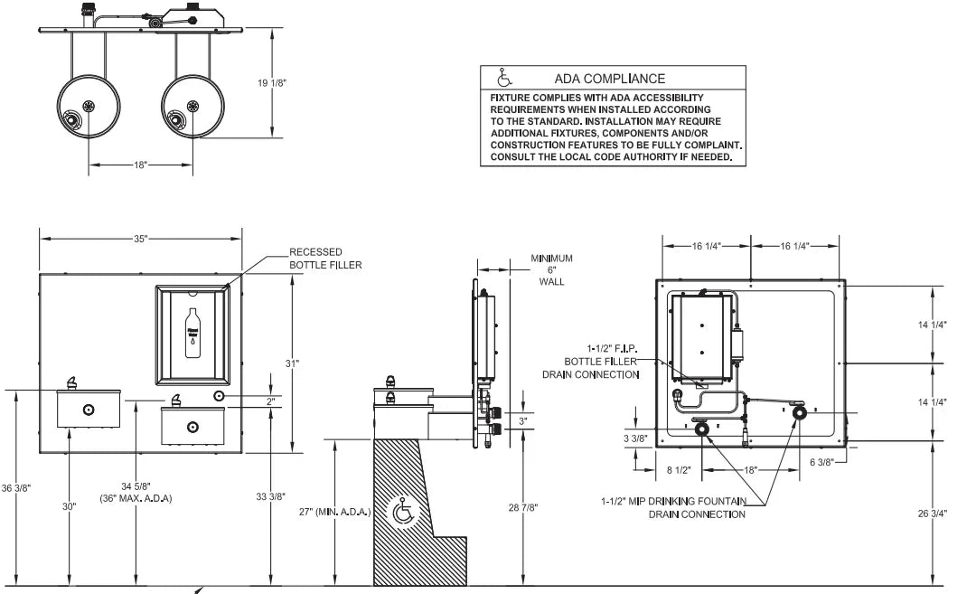 Willoughby CWBFD-3WM Wall-Mounted Outdoor Bottle Filler with Drinking Fountains For Parks - The Fountain Direct 