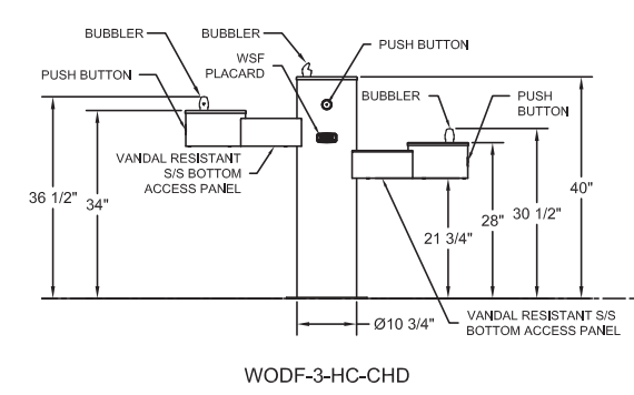 Willoughby WODF-3-HC-CHD Three-Station Stainless Steel Outdoor Water Drinking Fountain