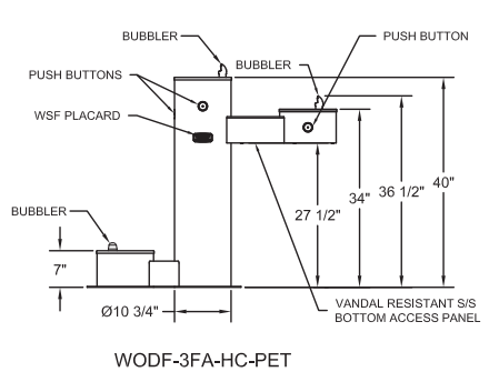 Willoughby WODF-3FA-HC-PET Outdoor Three-Station Stainless Steel Drinking Fountain with Pet Fountain