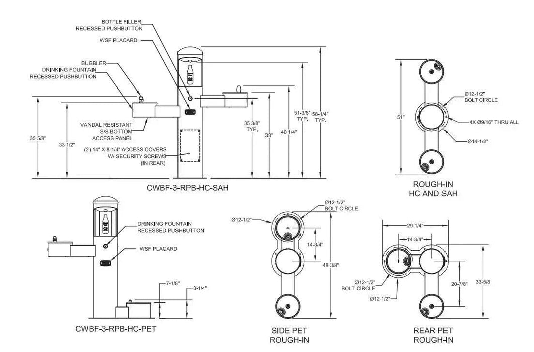 Willoughby CWBF-3-HC-SAH Outdoor Stainless Steel Bottle Filler with Two Drinking Fountains – ADA - The Fountain Direct