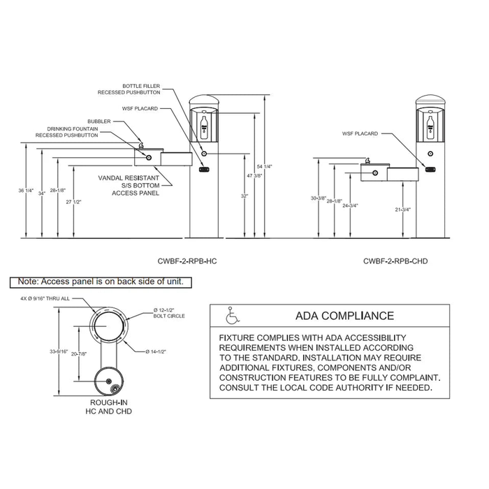 Willoughby CWBF-2FA-CHD Outdoor Bottle Filler For Parks & ADA Drinking Fountain – Front-Access Design - The Fountain Direct 