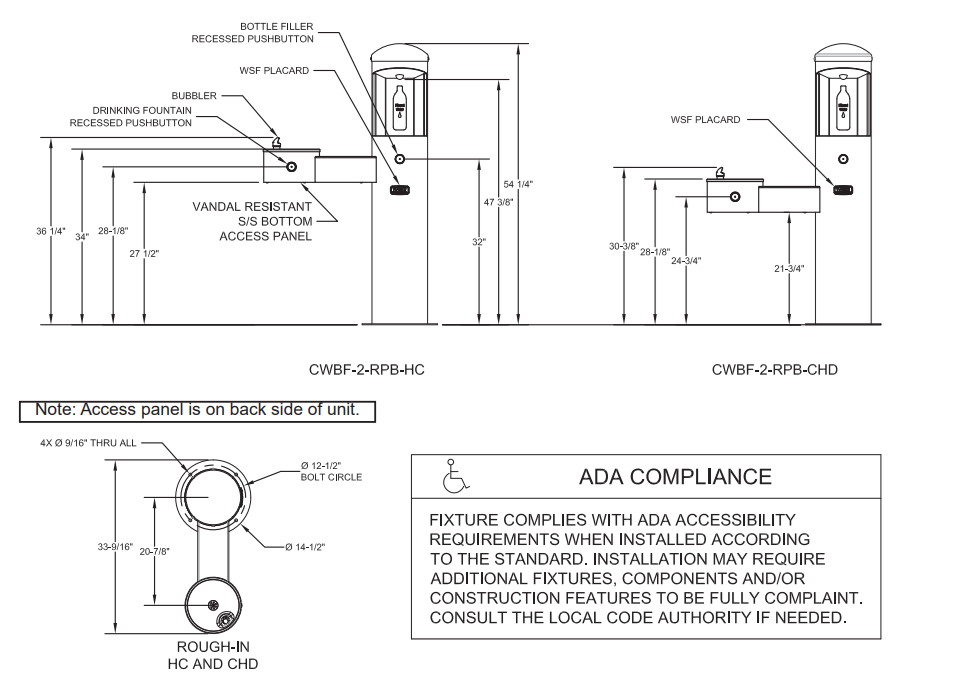 Willoughby CWBF-2FA-HC Outdoor Water Bottle Filler with ADA Drinking Fountain – Front-Access Design