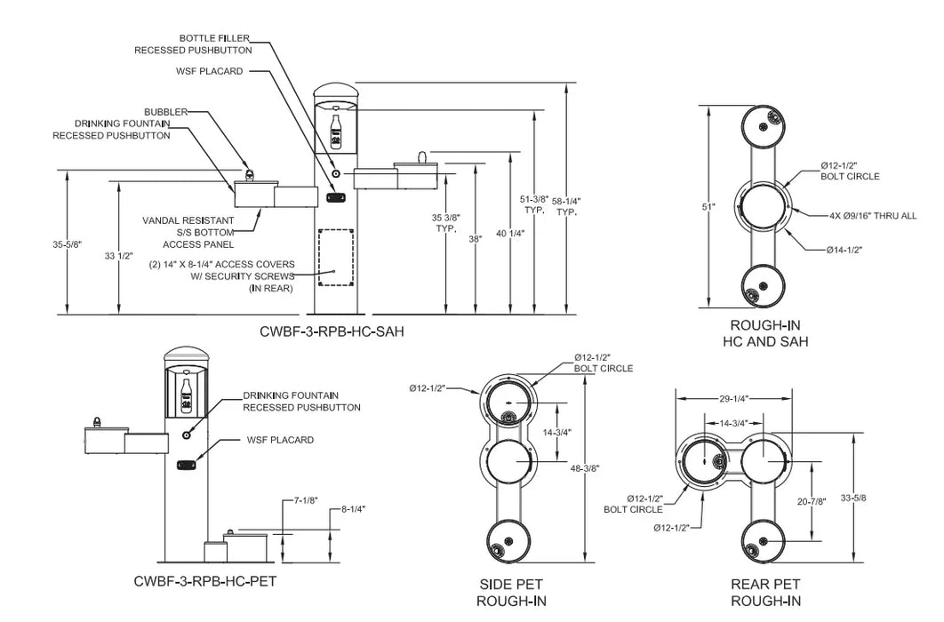 Willoughby CWBF-3-HC-SAH Outdoor Stainless Steel Bottle Filler with Two Drinking Fountains – ADA - The Fountain Direct 