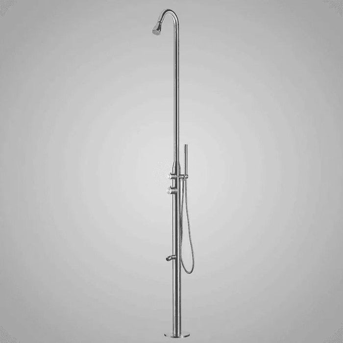 Magnus Stainless Steel Freestanding Pool Shower with Hand and Foot Shower – Brushed Finish - The Fountain Direct