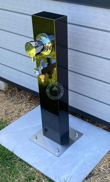 Black Outdoor Foot Wash Station with a Garden Hose Connection & Hot & Cold Mixer - The Fountain Direct 