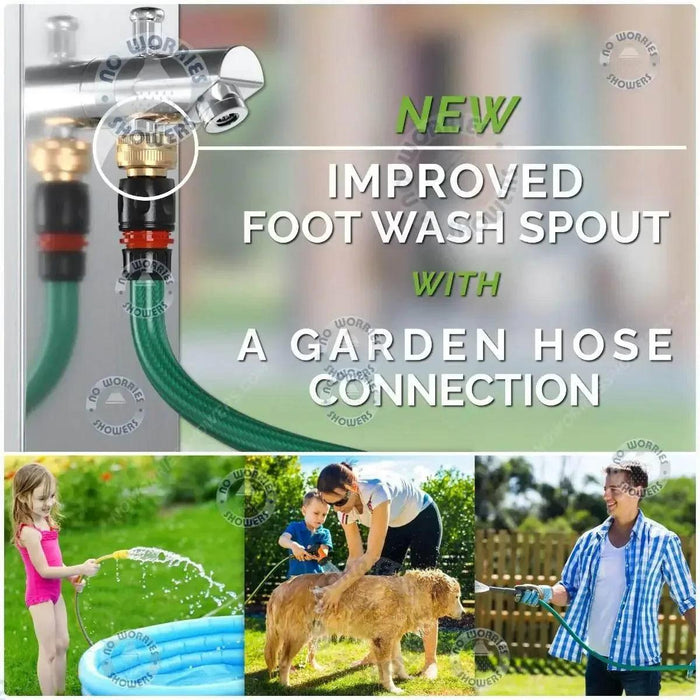NW Showers Black Outdoor Foot Wash Station with a Garden Hose Connection & Hot & Cold Mixer - The Fountain Direct