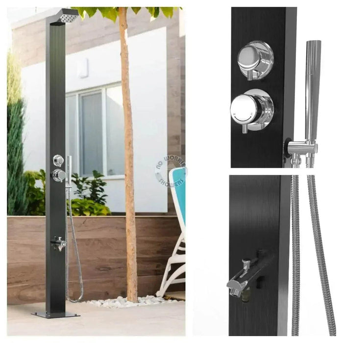 NW Showers Bondi Black ADA 316L Marine Grade Stainless Steel Outdoor Pool ShowerTower Panel - The Fountain Direct
