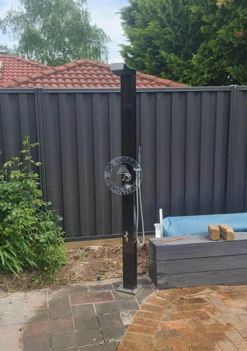 NW Showers Bondi Black ADA 316L Marine Grade Stainless Steel Outdoor Pool ShowerTower Panel - The Fountain Direct