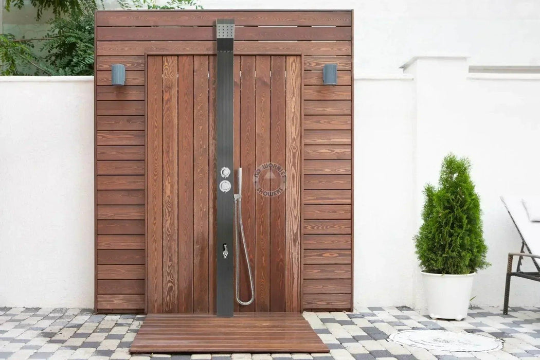 NW Showers Bondi Black ADA 316L Marine Grade Stainless Steel Outdoor Pool ShowerTower Panel - The Fountain Direct