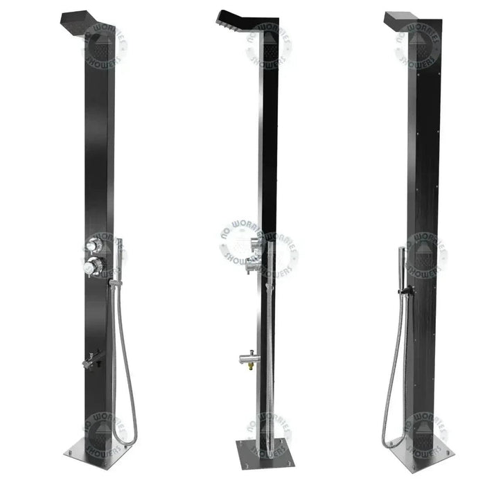 NW Showers Bondi Black ADA 316L Marine Grade Stainless Steel Outdoor Pool ShowerTower Panel - The Fountain Direct