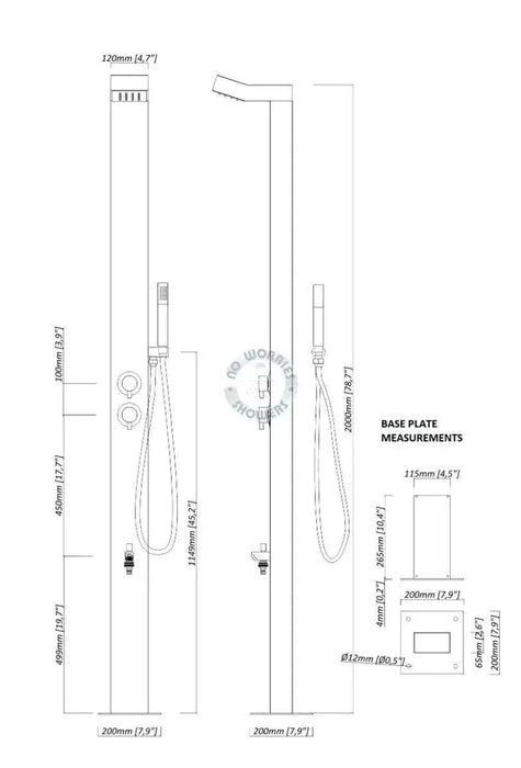 NW Showers Bondi Black ADA 316L Marine Grade Stainless Steel Outdoor Pool ShowerTower Panel - The Fountain Direct
