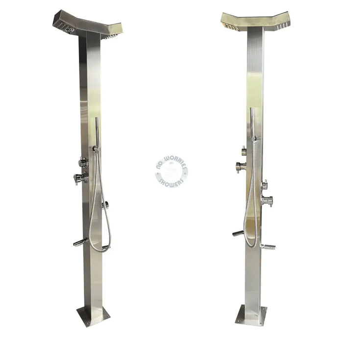 Bondi Double Head Stainless Steel Outdoor Double Rainfall Shower with Foot Wash & Handheld Wand - The Fountain Direct 