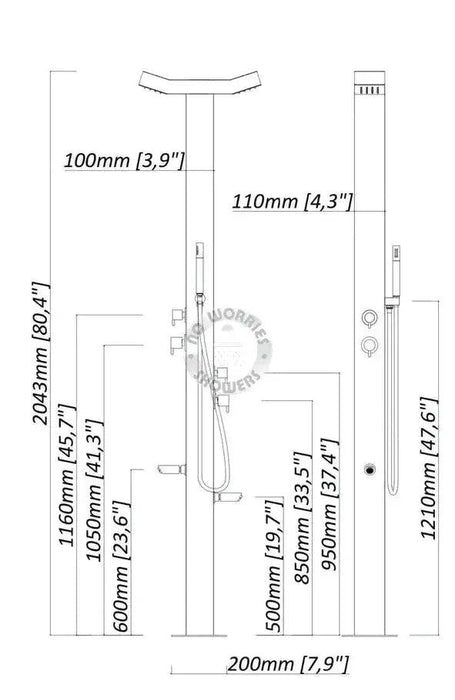 NW Showers Bondi Double Head Stainless Steel Outdoor Double Rainfall Shower with Foot Wash & Handheld Wand - The Fountain Direct