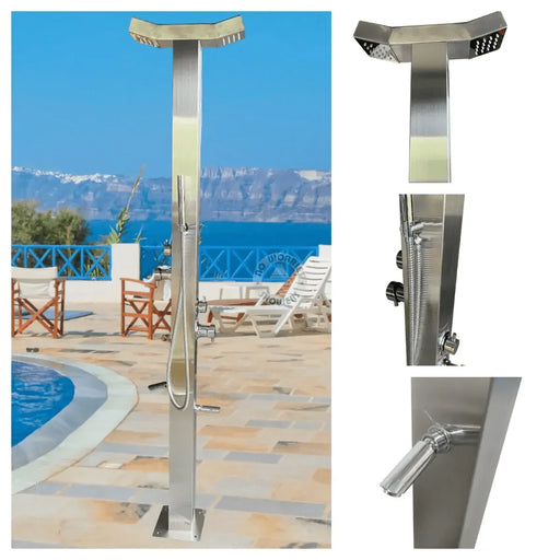 Bondi Double Head Stainless Steel Outdoor Double Rainfall Shower with Foot Wash & Handheld Wand - The Fountain Direct 