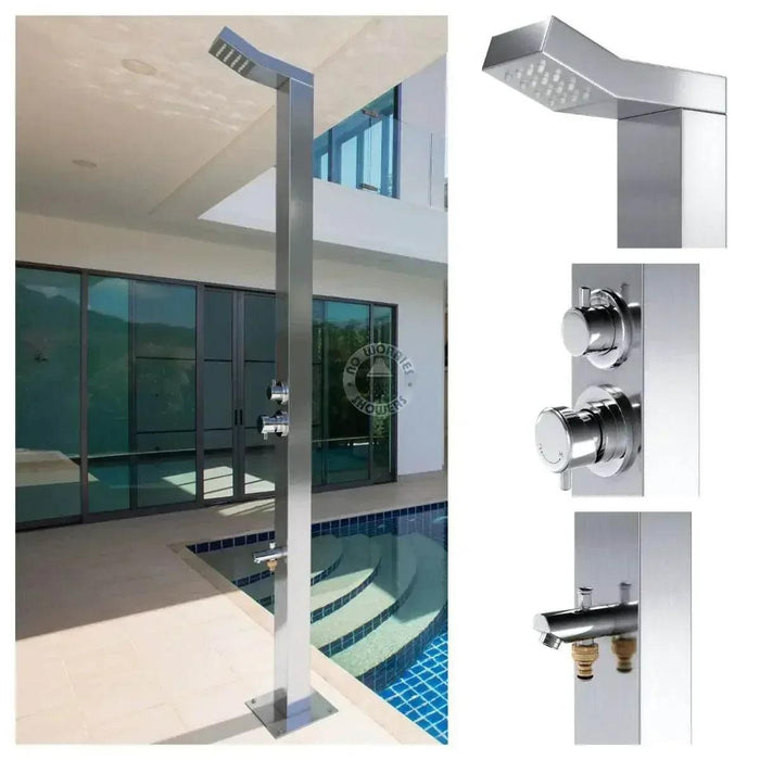 NW Showers Bondi Silver 316L Marine Grade Stainless Steel Rainfall Shower Tower with Foot Wash - The Fountain Direct