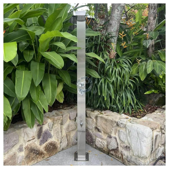NW Showers Bondi Silver 316L Marine Grade Stainless Steel Rainfall Shower Tower with Foot Wash - The Fountain Direct