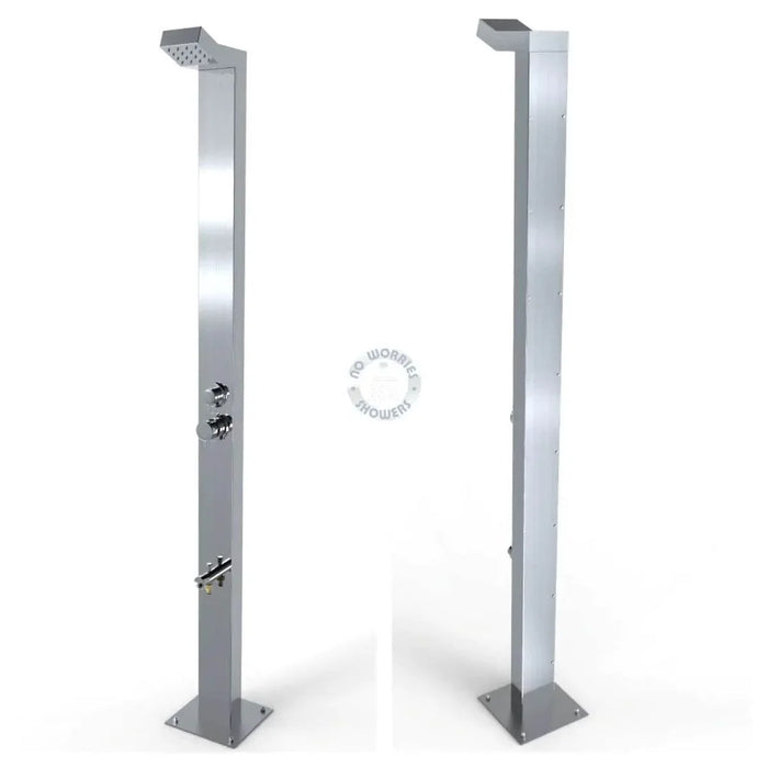 Bondi Silver 316L Marine Grade Stainless Steel Rainfall Shower Tower with Foot Wash - The Fountain Direct 