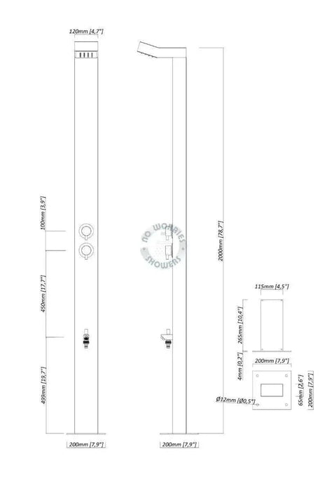 NW Showers Bondi Silver 316L Marine Grade Stainless Steel Rainfall Shower Tower with Foot Wash - The Fountain Direct