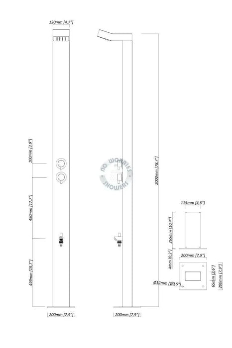 Bondi Silver 316L Marine Grade Stainless Steel Rainfall Shower Tower with Foot Wash - The Fountain Direct 