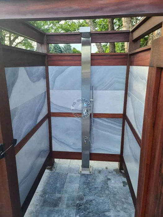 Bondi Silver ADA 316L Stainless Steel Outdoor Pool Shower – Hot & Cold & Foot Wash - The Fountain Direct 