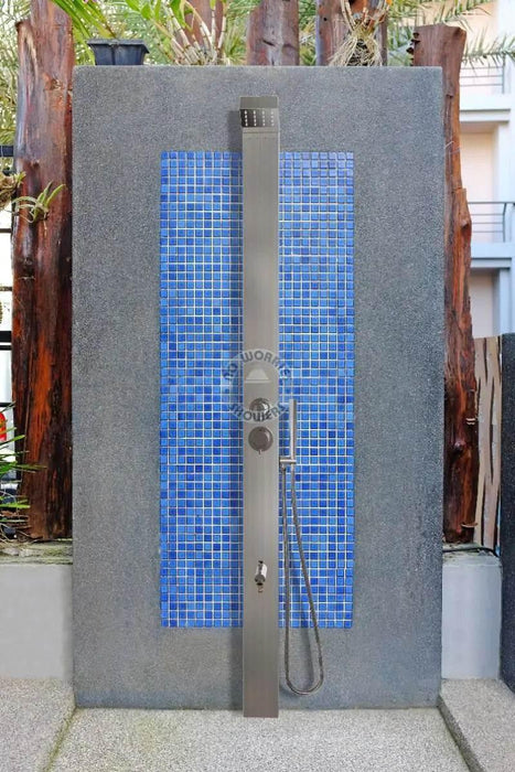 NW Showers Bondi Silver ADA 316L Stainless Steel Outdoor Pool Shower – Hot & Cold & Foot Wash - The Fountain Direct