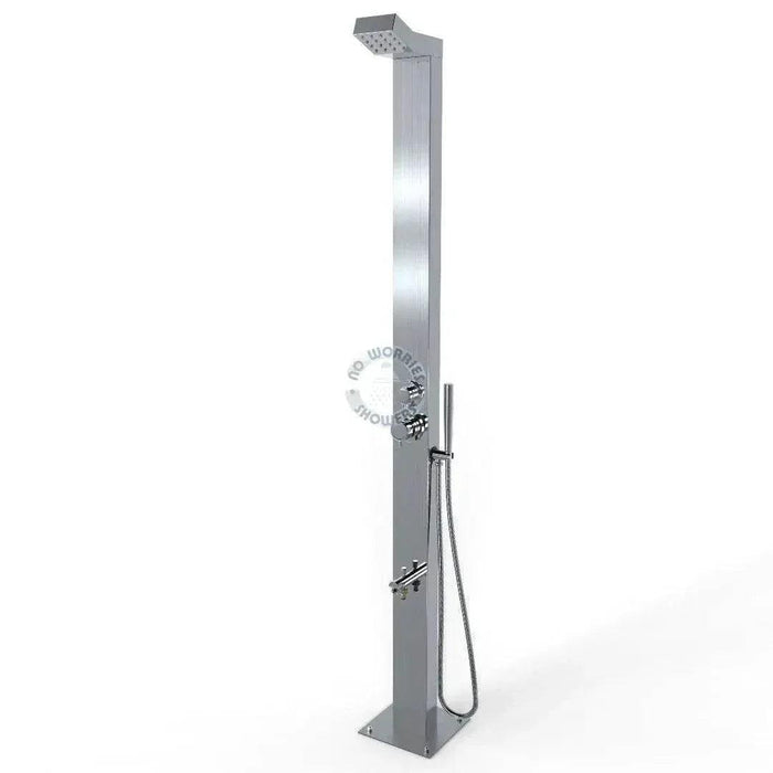 NW Showers Bondi Silver ADA 316L Stainless Steel Outdoor Pool Shower – Hot & Cold & Foot Wash - The Fountain Direct