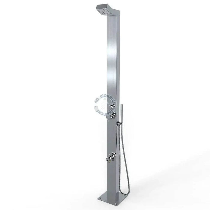 Bondi Silver ADA 316L Stainless Steel Outdoor Pool Shower – Hot & Cold & Foot Wash - The Fountain Direct 