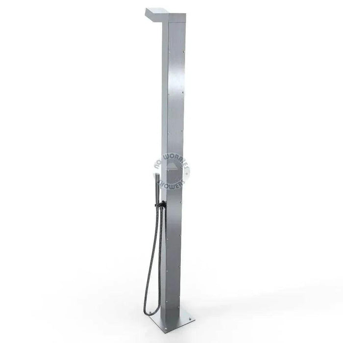 NW Showers Bondi Silver ADA 316L Stainless Steel Outdoor Pool Shower – Hot & Cold & Foot Wash - The Fountain Direct