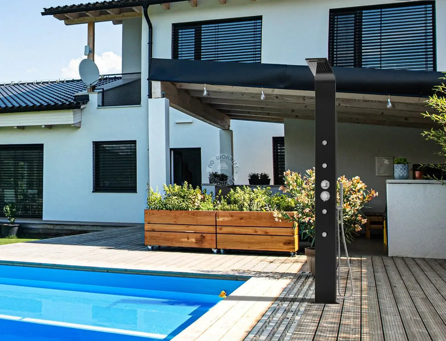 No Worries Showers Brighton Black 316L Stainless Steel Marine Grade Pool Beach Rinse-Off Shower - The Fountain Direct 
