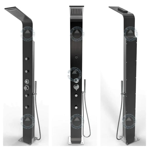 No Worries Showers Brighton Black 316L Stainless Steel Marine Grade Pool Beach Rinse-Off Shower - The Fountain Direct 