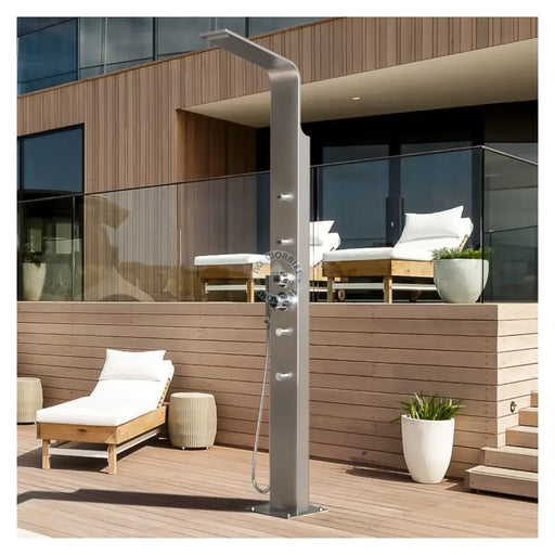 No Worries Showers Brighton Silver 316L Stainless Steel Marine Grade Outdoor Massage Shower - The Fountain Direct 