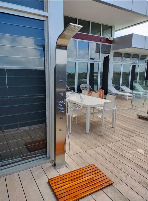 No Worries Showers Brighton Silver 316L Stainless Steel Marine Grade Outdoor Massage Shower - The Fountain Direct