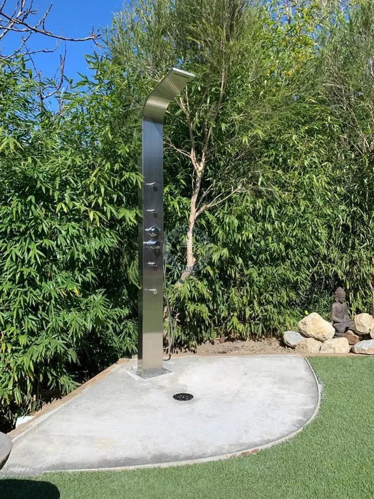 No Worries Showers Brighton Silver 316L Stainless Steel Marine Grade Outdoor Massage Shower - The Fountain Direct