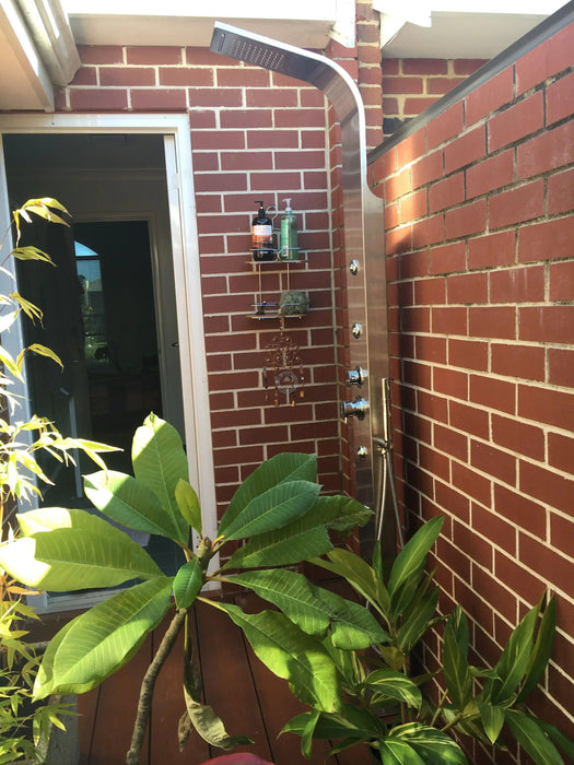 No Worries Showers Brighton Silver 316L Stainless Steel Marine Grade Outdoor Massage Shower - The Fountain Direct