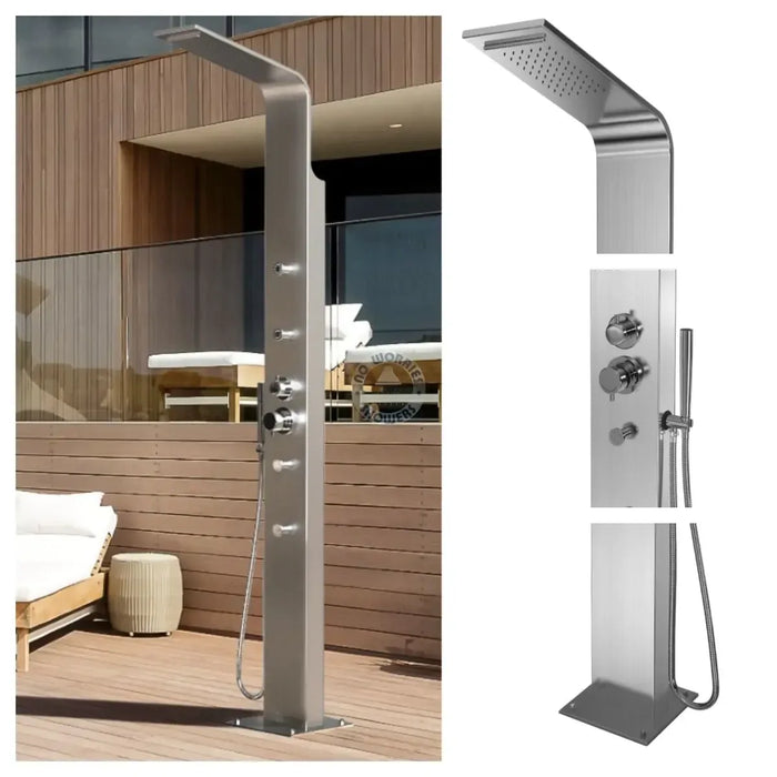 No Worries Showers Brighton Silver 316L Stainless Steel Marine Grade Outdoor Massage Shower - The Fountain Direct 