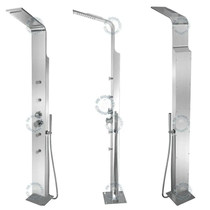 No Worries Showers Brighton Silver 316L Stainless Steel Marine Grade Outdoor Massage Shower - The Fountain Direct