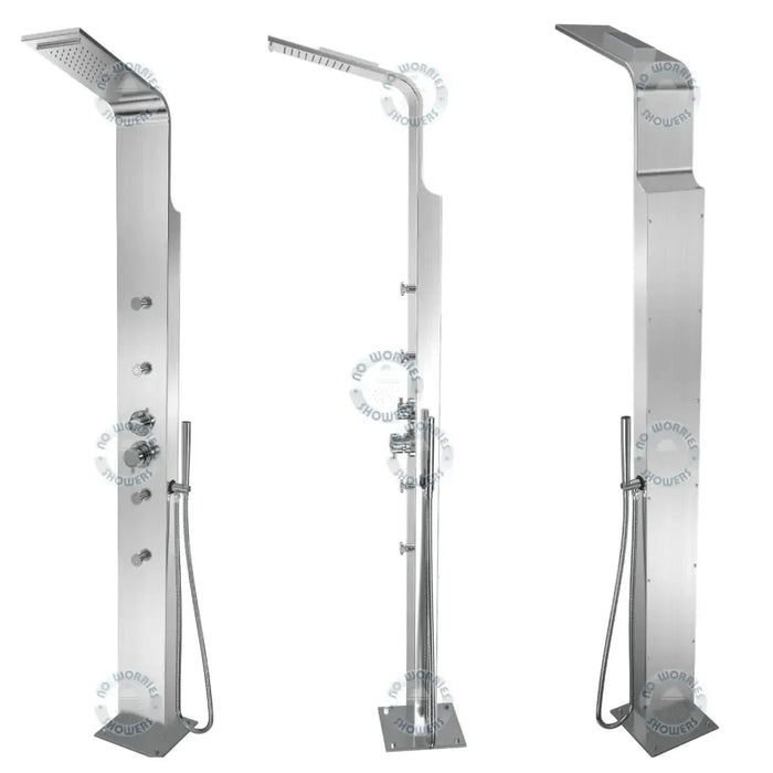 No Worries Showers Brighton Silver 316L Stainless Steel Marine Grade Outdoor Massage Shower - The Fountain Direct 