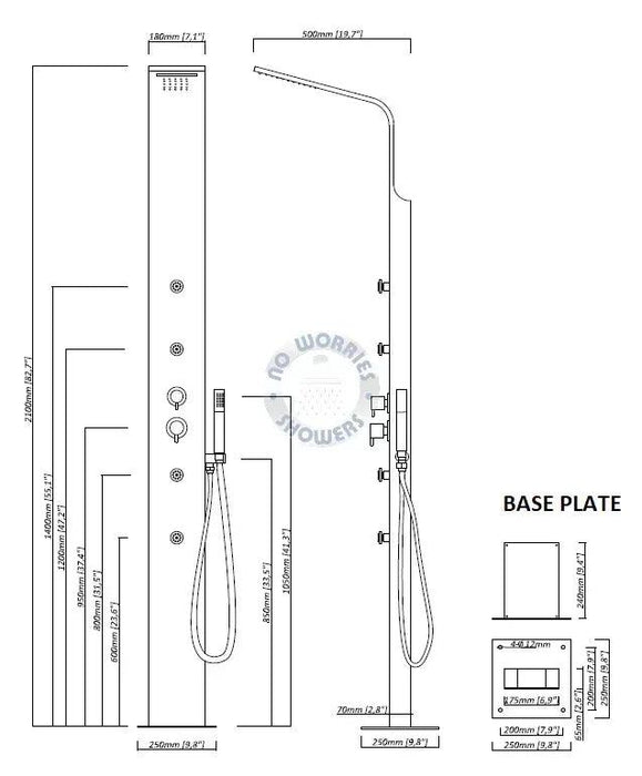No Worries Showers Brighton Silver 316L Stainless Steel Marine Grade Outdoor Massage Shower - The Fountain Direct