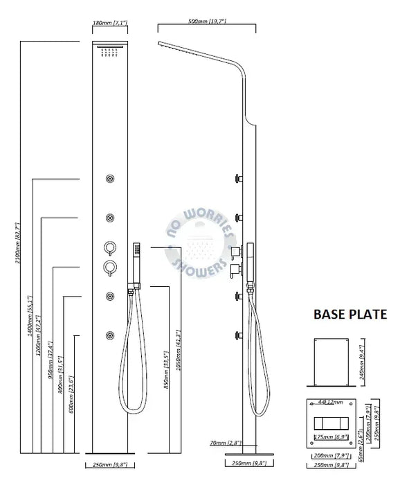 No Worries Showers Brighton Silver 316L Stainless Steel Marine Grade Outdoor Massage Shower - The Fountain Direct 