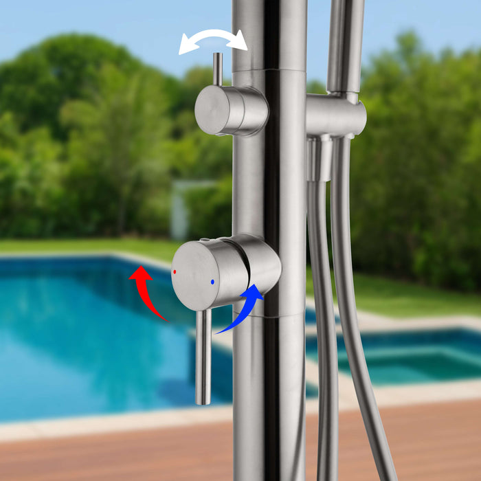 Costera Arena Dual-Function Hot & Cold Outdoor Shower, 10" Rain Head + Hand Shower – Brushed Nickel