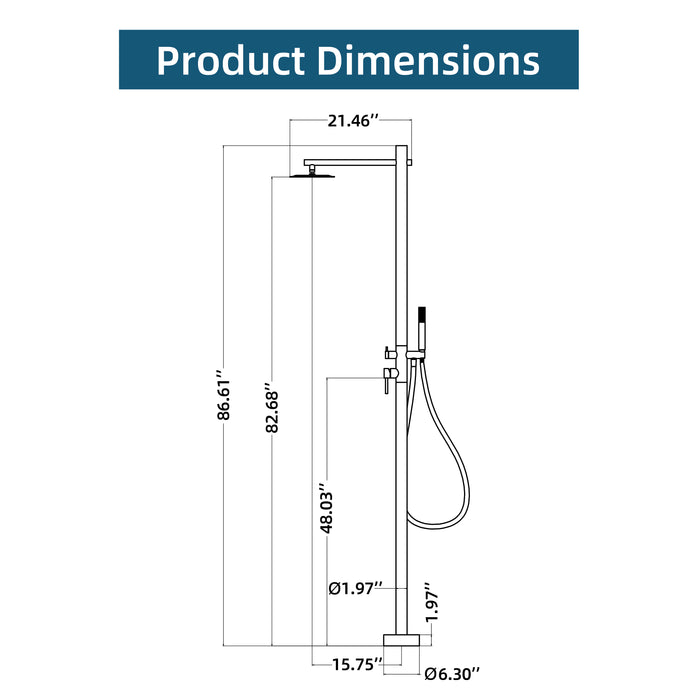 Costera Arena Dual-Function Hot & Cold Outdoor Shower, 10" Rain Head + Hand Shower – Brushed Nickel