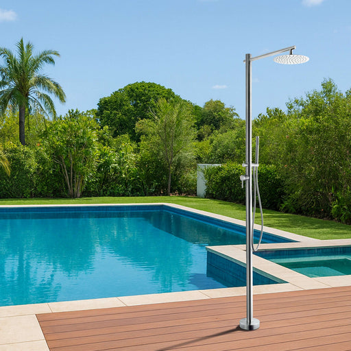 Costera Arena Dual-Function Hot & Cold Outdoor Shower, 10" Rain Head + Hand Shower – Brushed Nickel
