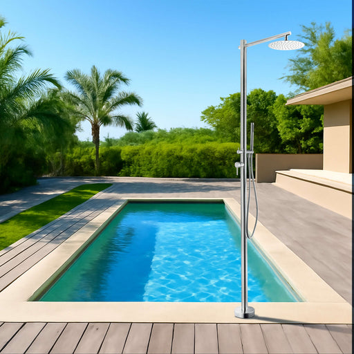 Costera Arena Dual-Function Hot & Cold Outdoor Shower, 10" Rain Head + Hand Shower – Brushed Nickel