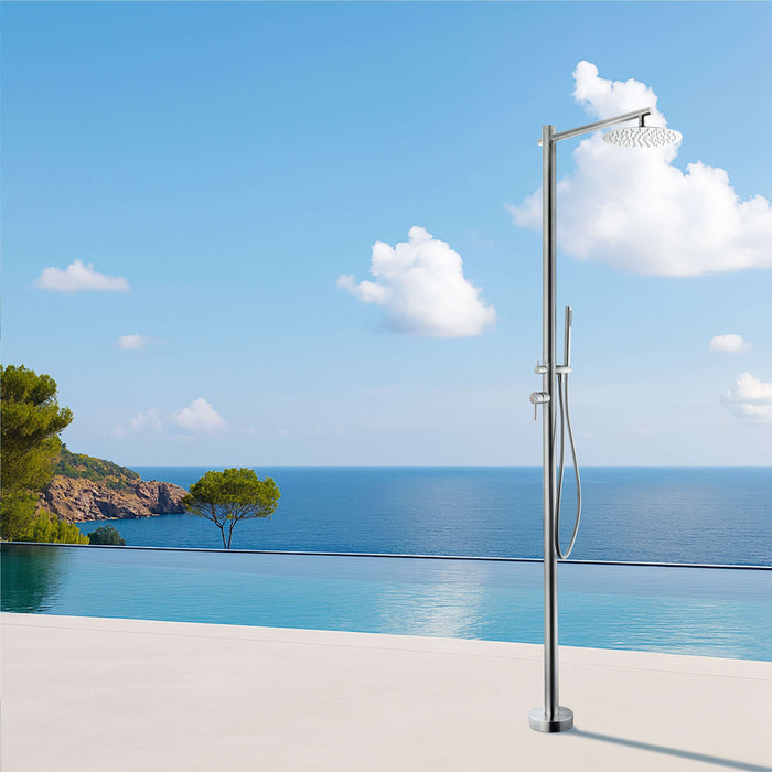 Costera Arena Dual-Function Hot & Cold Outdoor Shower, 10" Rain Head + Hand Shower – Brushed Nickel