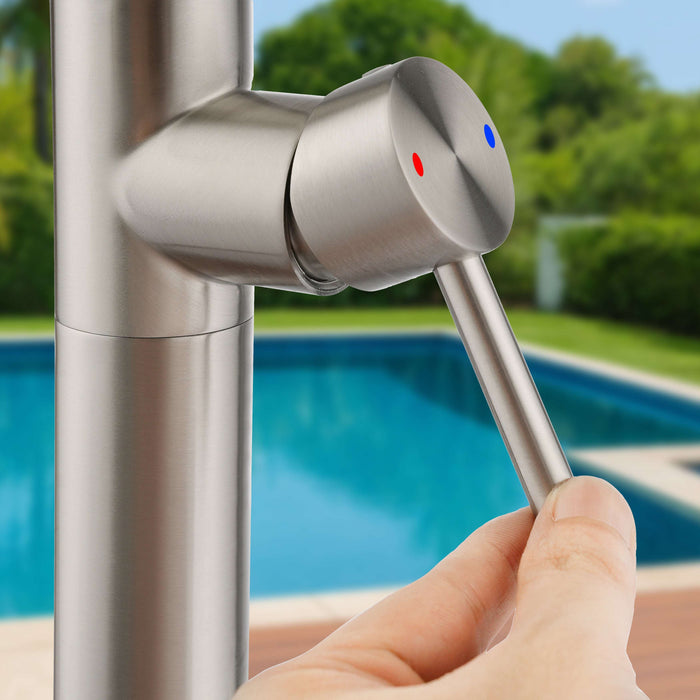 Costera Arena Dual-Function Hot & Cold Outdoor Shower, 10" Rain Head + Hand Shower – Brushed Nickel