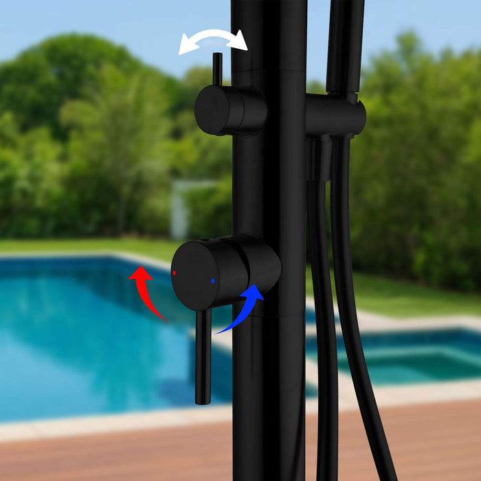 Costera Arena Black Hot & Cold Outdoor Shower Tower with Rain Head & Handheld Wand