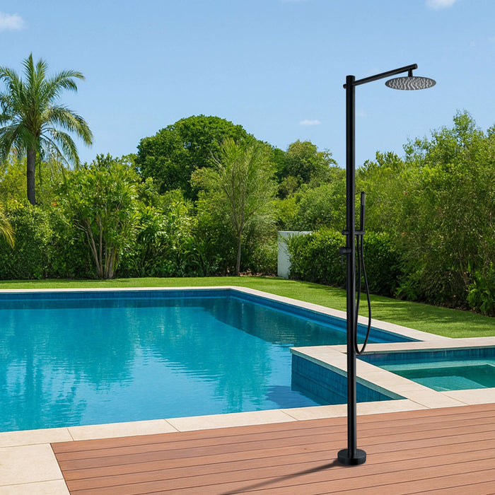 Costera Arena Black Hot & Cold Outdoor Shower Tower with Rain Head & Handheld Wand
