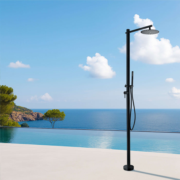 Costera Arena Black Hot & Cold Outdoor Shower Tower with Rain Head & Handheld Wand